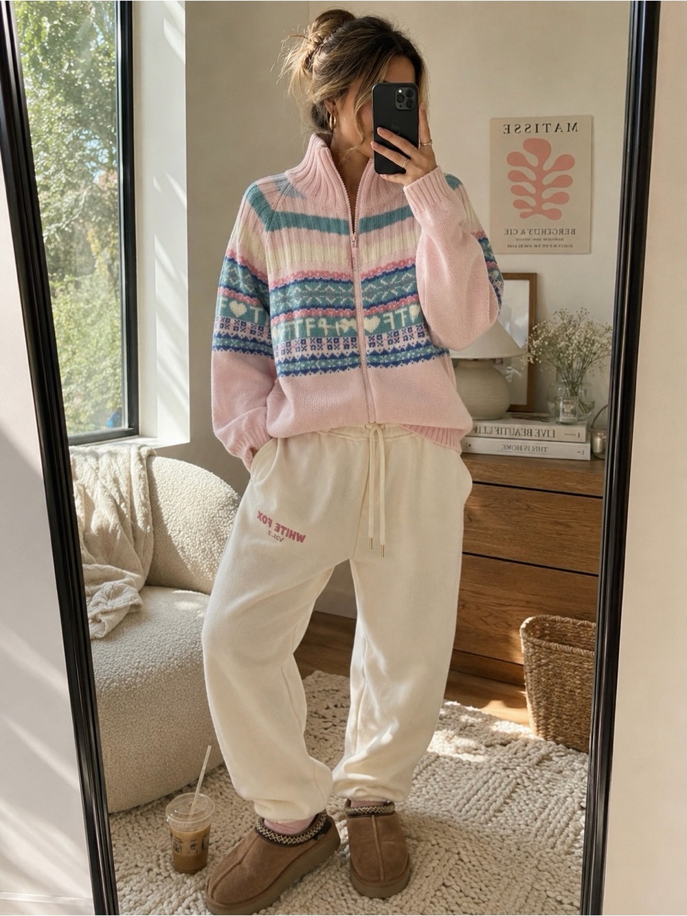 Teddy Fresh Merino Wool Pink Coquette Fair Isle Zip Sweater 3XL